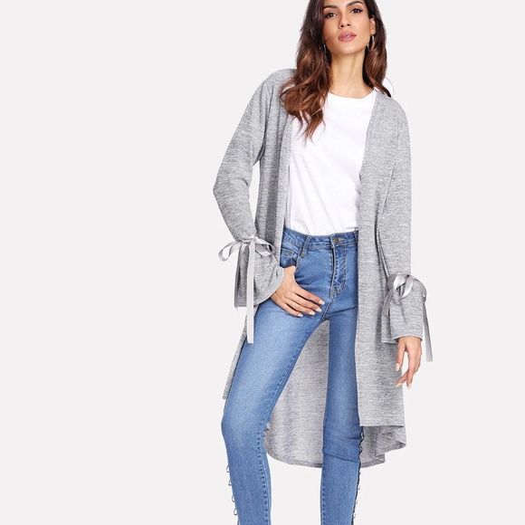 Heathered Gray Sweater Coat W/ Ribbon Detail - Picture 4 of 8